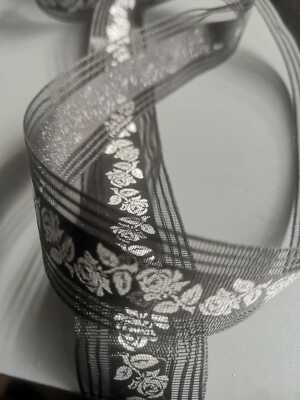 3m silber schmal Trauerschleife 25mm Rose Trauerband Schwarz Trauerschmuck