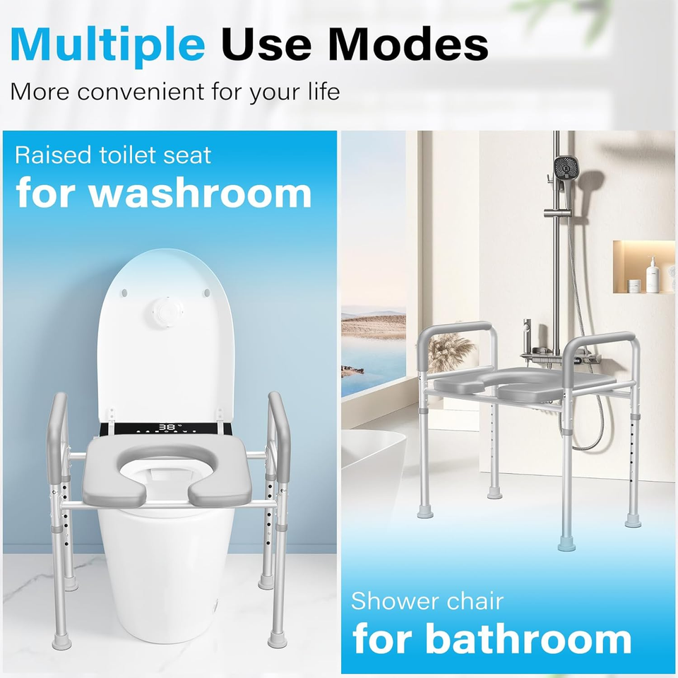 Raised Toilet Seat with Handles (350 LB), 7 Levels Adjustable Height