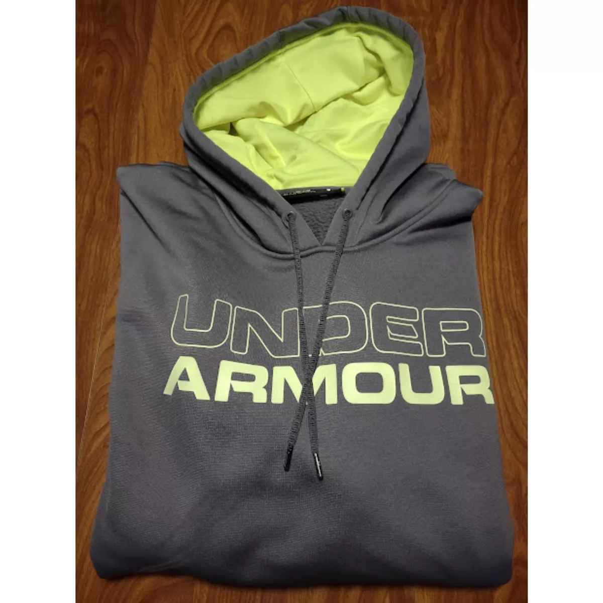 Men s Under Armour Gray Neon Green Hoodie Sweatshirt Size XL
