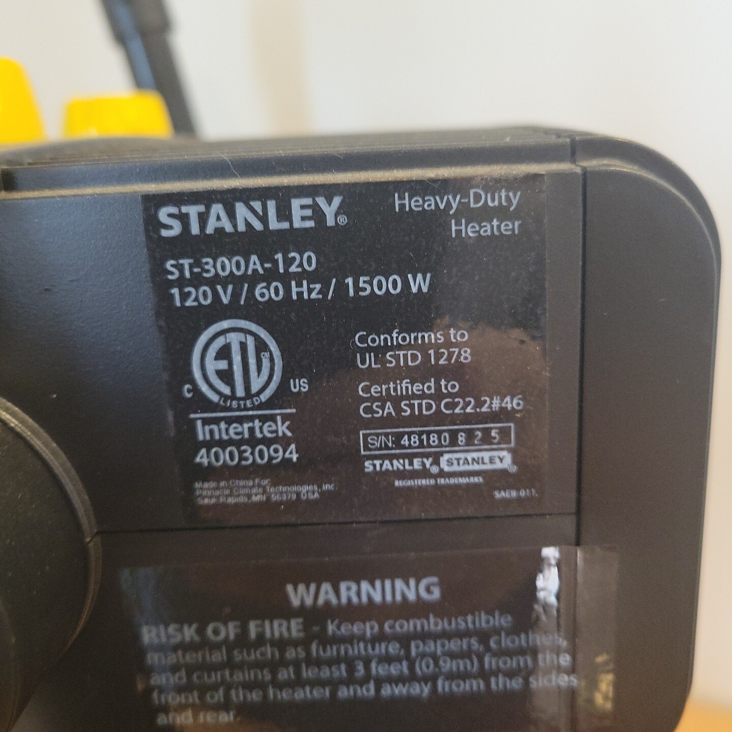 Stanley ST-300A-120 1500W 120V 60HZ Forced Air Electric Adj Heavy Duty  Heater | eBay