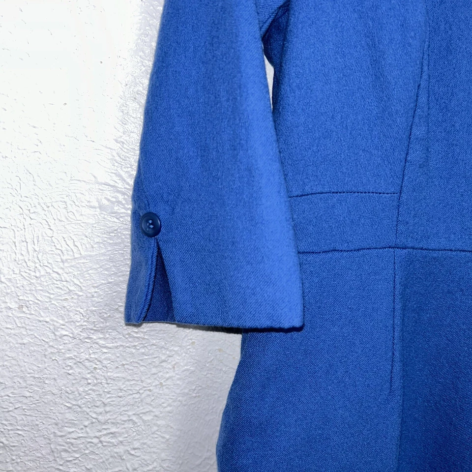 Pendleton Petite Blue Wool 3/4 Sleeve Lined Pencil Dress Pockets USA Made Size 8 - Image 3 of 4