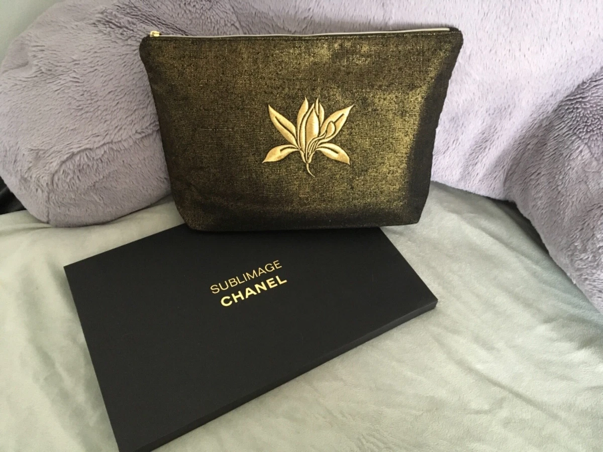 CHANEL BEAUTY Embroidered Big Cosmetic Bag Makeup Clutch Pouch VIP Gift NIB