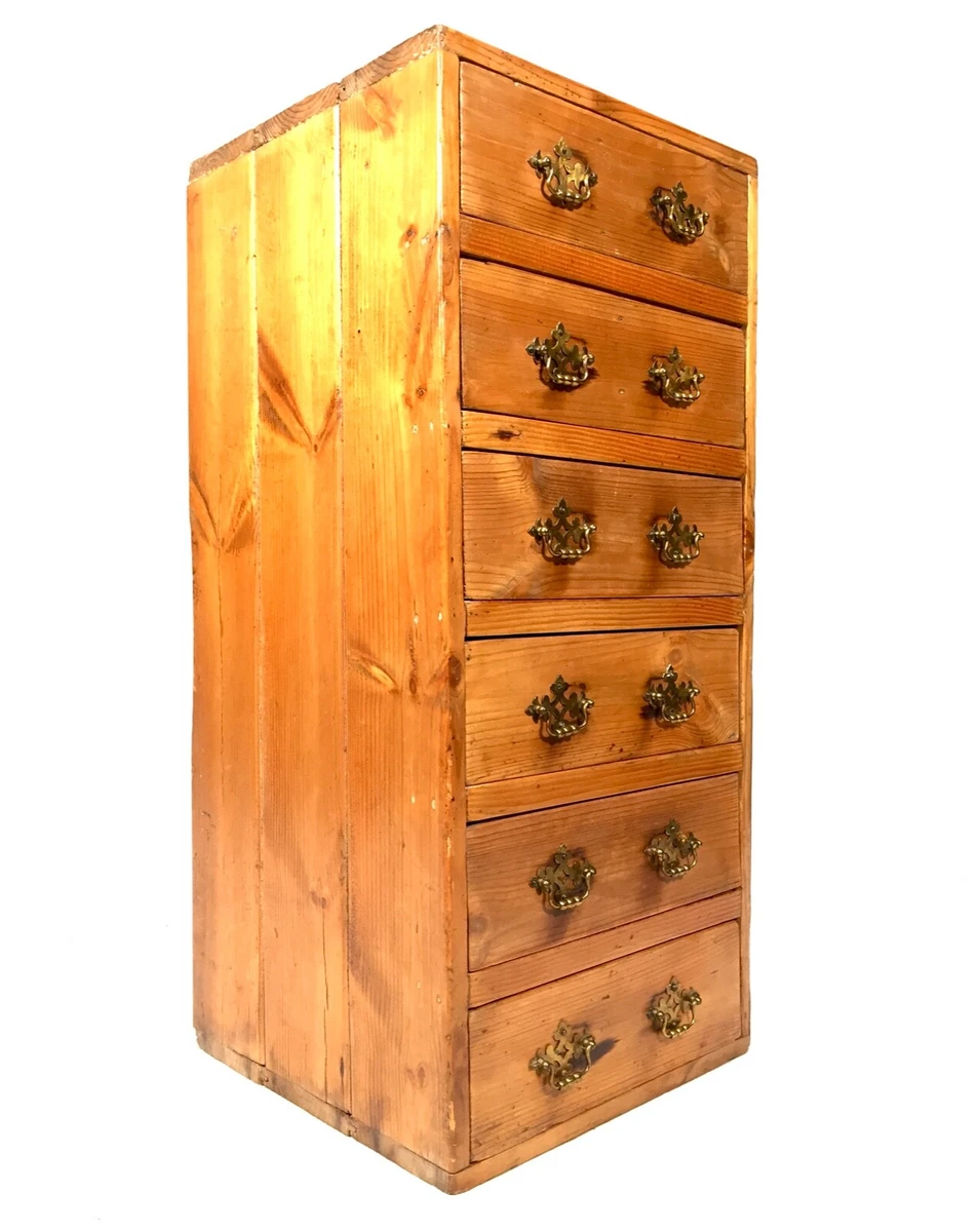 Antique Rustic Pine Tabletop or Floor Standing Filing Cabinet Chest of Drawers