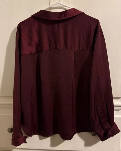 A NEW DAY NWT Womens Long Sleeve Crop Button Up Blouse Size XXL Burgundy - Picture 8 of 10