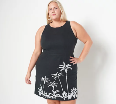 chinese dress ladies Final Sale Plus Size Self Tie Strap Light Weight Linen Blend Dress in Black main image 1