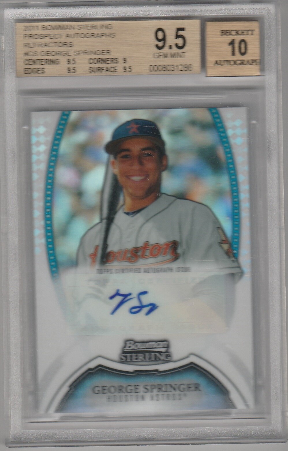 GEORGE SPRINGER 2011 Bowman Sterling 32/199 Refractor Auto BGS 9.5 GEM MINT rc