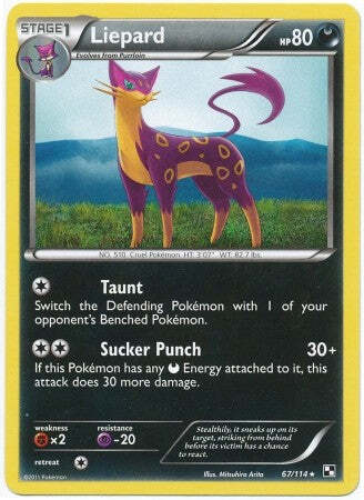 Pokemon Black & White  67/114 Liepard Rare Card