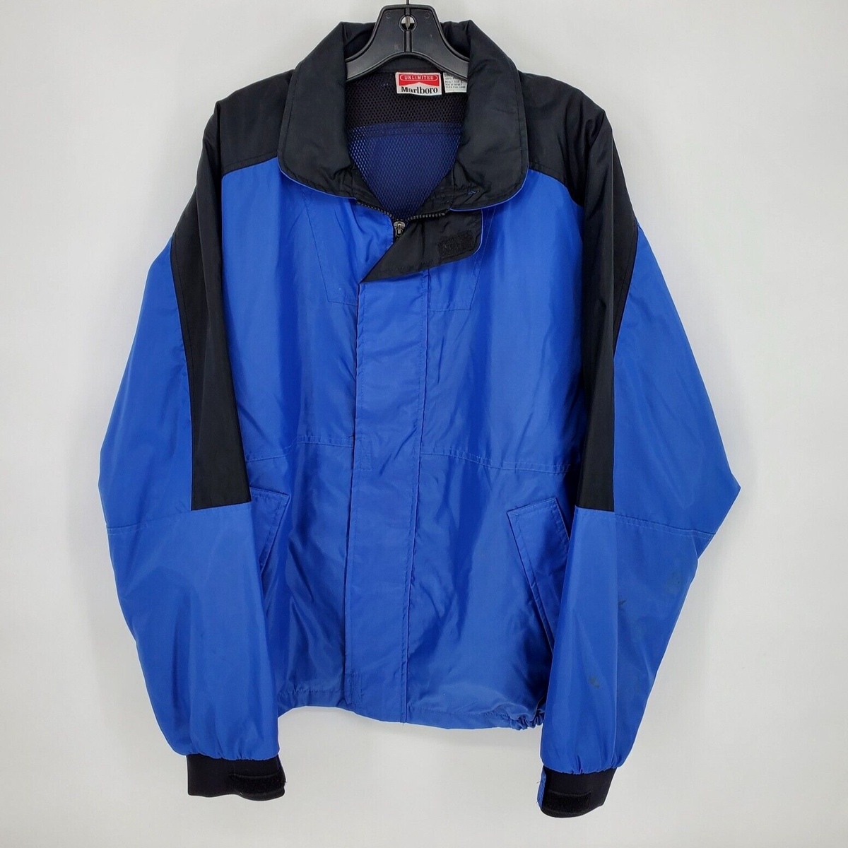 Marlboro Unlimited Vintage Jacket Mens Large Blue Black Waterproof