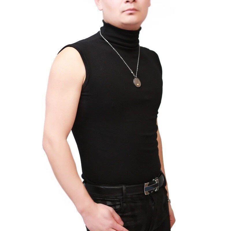2023 Mens Tank Tops Turtleneck Tops Party Nightclub Skinny Sleeveless Tops Basic