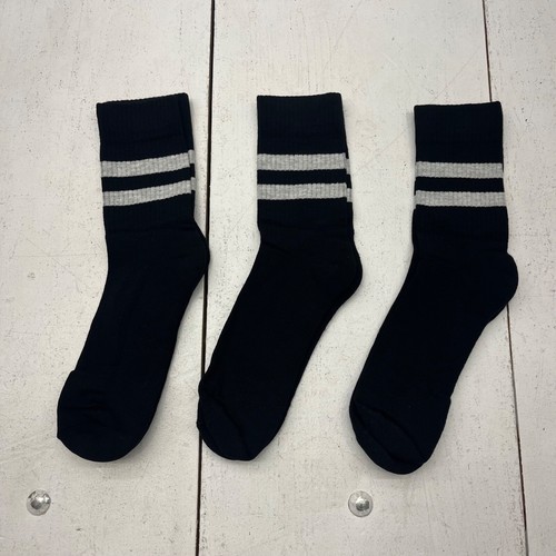 Asos 3-Pack Black Gray Double Stripe Ribbed Crew Socks Womens Size Medium