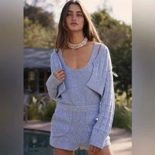 NEW Free People Beach Declan Knit Sweater Lounge Comfort Romper Cardigan Set