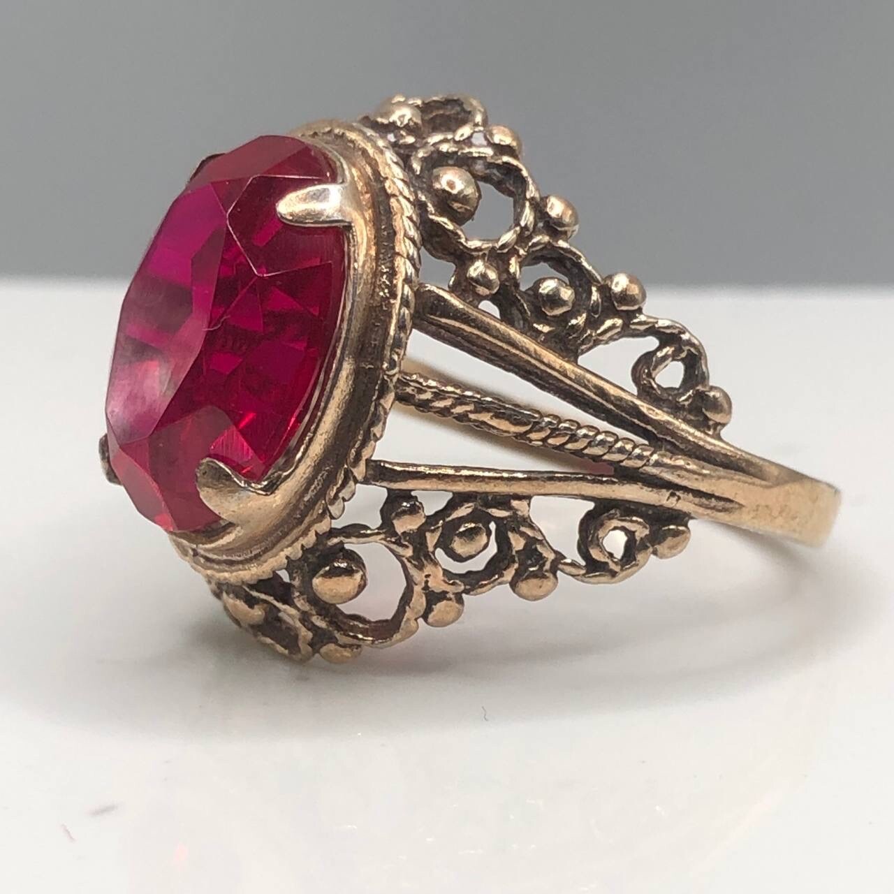 Vintage Gilding Soviet Ring Ruby Silver Size 9 us… - image 2