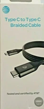 NEW AT&T Tested and Certified TYPE-C  to TYPE-C, USB C Braided Cable 4FT Black