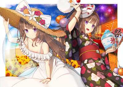 Anime girls original characters long hair brunette two Custom Gaming Mat Desk