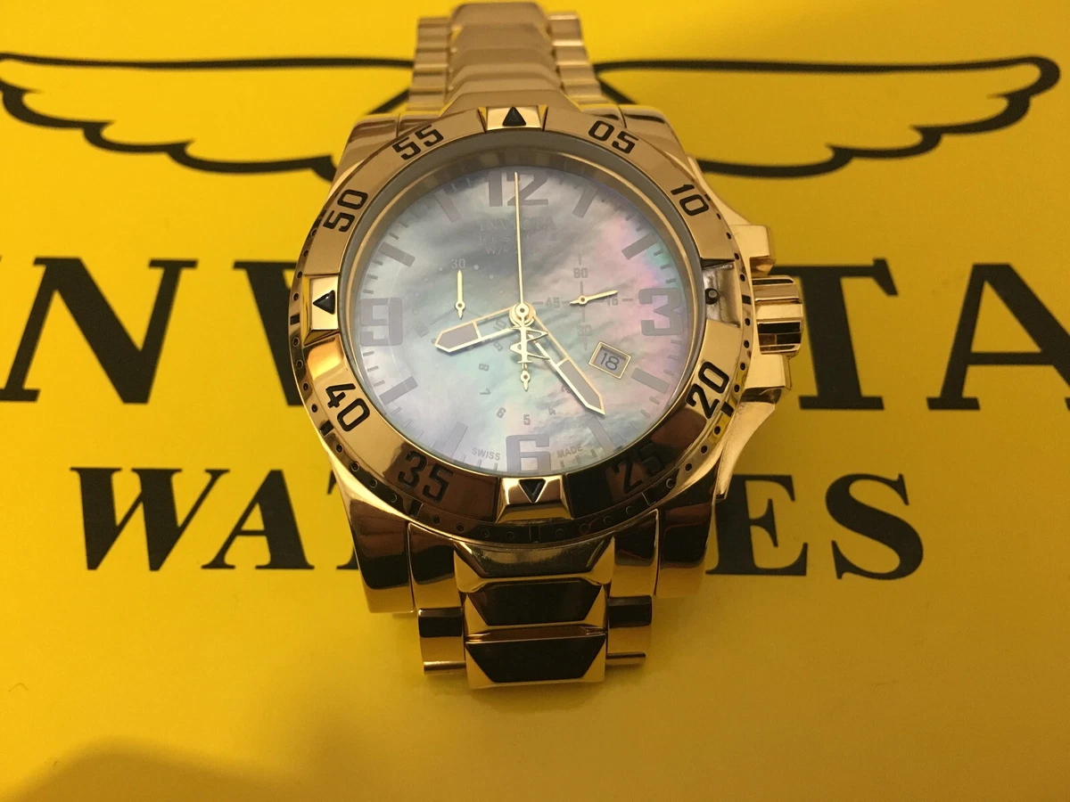 invicta 6256 excursion reserve 18k gold plated mother of pearl chronograph watch