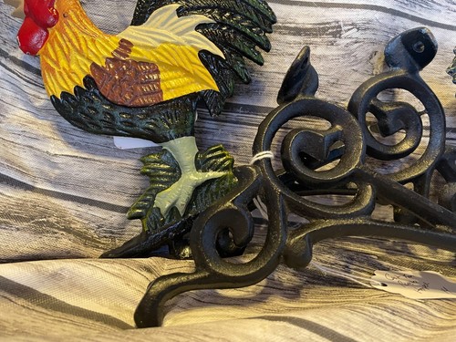 2 Vintage Cast Iron Rooster Chicken Hanging Plant Wall Brace Bracket Shelf 25/44 - Picture 7 of 9