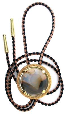 Montana Agate 34mm Round Cabochon Gold Mesh Bolo Tie Cord Tips EPBT295/121224