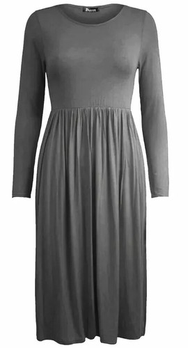 New Women Frankie Swing Dress Flared Skater Jersey Long Sleeve Midi Plus 8-26 - Picture 5 of 14