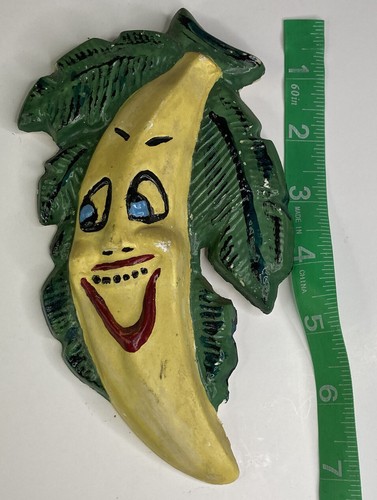 Vintage Anthropomorphic Chalk Ware Fruit Happy Face Wall Art Banana - Picture 3 of 5