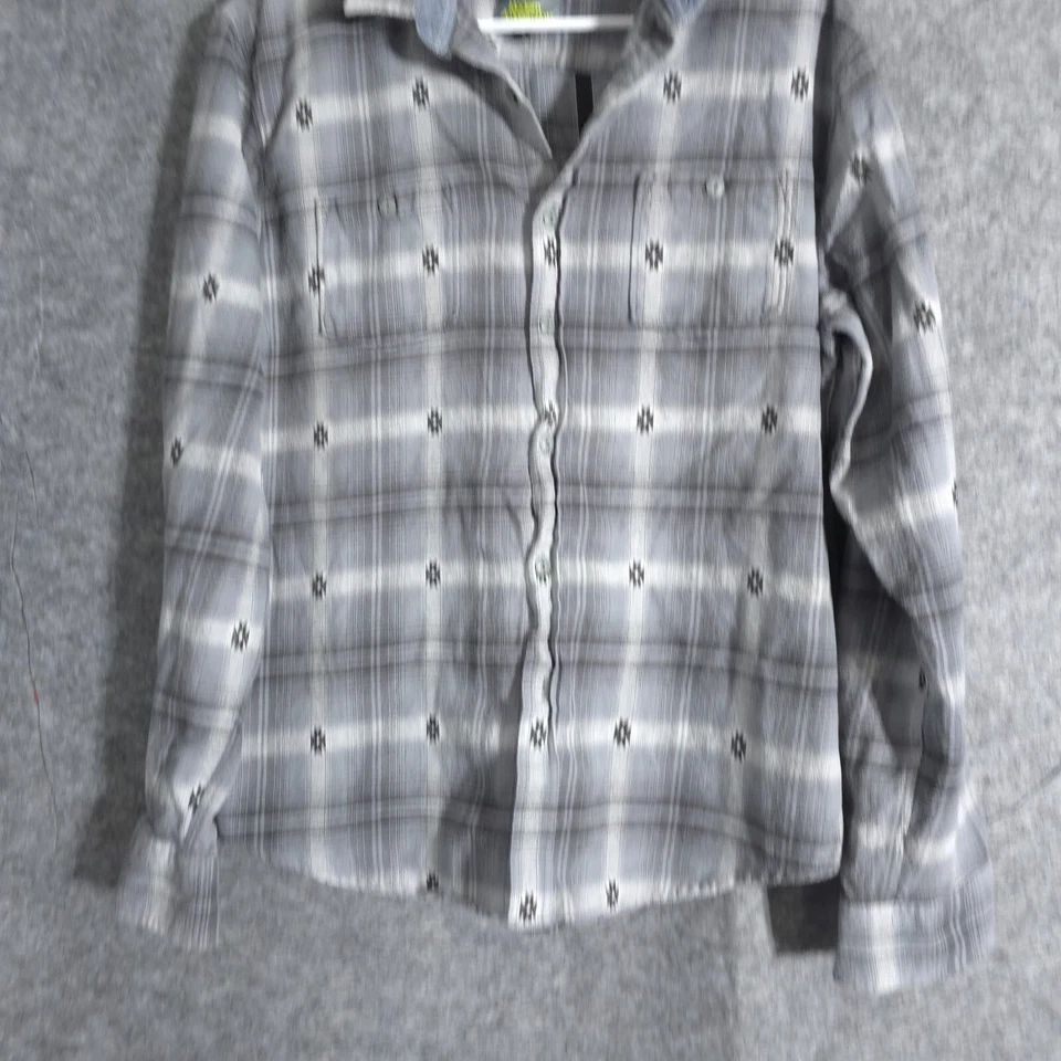 Camisa moderna de franela de algodón L de diversión para mujer gris a cuadros manga larga botones Foto 3 de 4