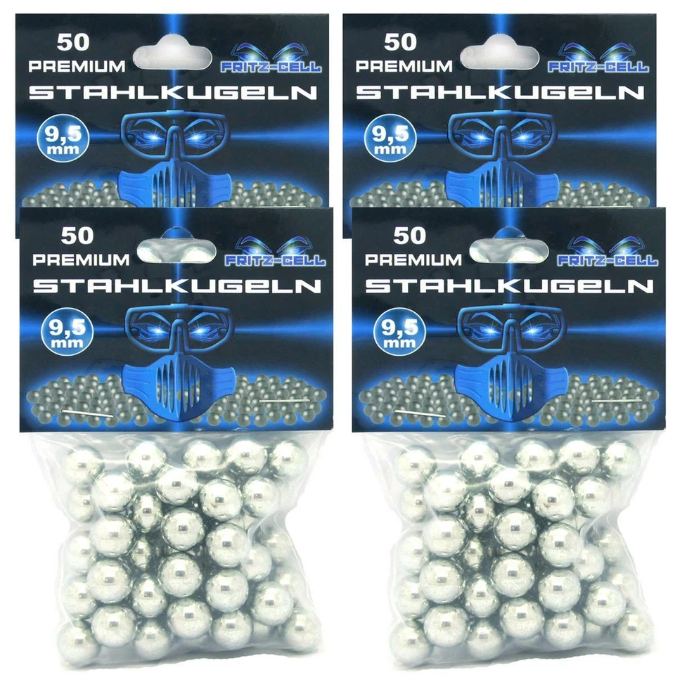 4 x Fritz-Cell 50 Stahlkugeln 9,50 mm BBs zinkbeschichtet, Rundkugeln