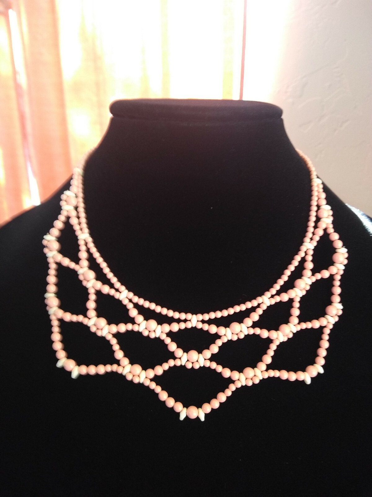 Layered Necklace with Swarovski Crystal Pearl Beads & Lattice Design-image