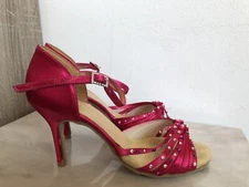 International Dance Shoes Latin Fuchsia Hot Pink Satin Crystals UK 6.5 / US 8.5