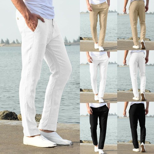Finness Pantaloni Lungo Larga Uomo Solido Colore Sport Dritto Pantaloni  Estivi | eBay