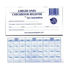 10 Larger Lines Check Registers for Personal Checkbook - Low Vision 24/25/26