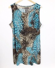 Effortless Style CityKnits Sleeveless Shift Jersey Dress XL Blue Brown Animal