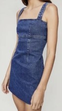 Reformation Lizzie Denim Mini Dress Square Neck Cotton Stretch Size 2
