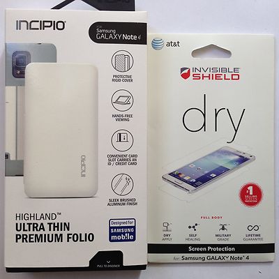New Incipio White Highland Folio Case Samsung Note 4 IV with Zagg Screen option