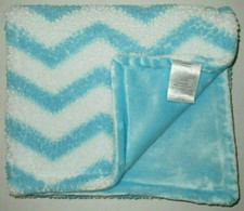 RN 100345 Aqua Blue White Chevron Baby Blanket Sherpa Plush Nemcor Zig Zag