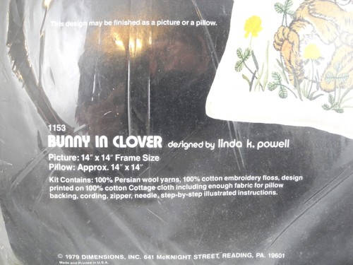 1979 Dimensioni Kit Crewel Coniglio In Trifoglio Immagine/Cuscino Linda K. Powell - Foto 3 di 6