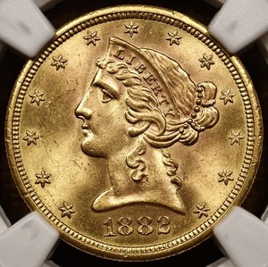 1882-S gold $5 half eagle, NGC MS65, lovely original gem PQ DavidKahnRareCoins
