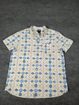 The North Face Men's Button Up Short Sleeve Plaid Shirt Size XL Yellow, Blue