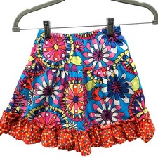 Hanna Andersson Tiered Ruffle Skirt Girls 4T 100 Multicolor Floral Dot Cotton