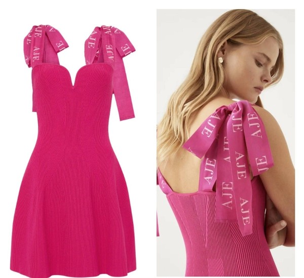 Aje Dress Amber Size Large Pink Knit Short Mini Tie Shoulder