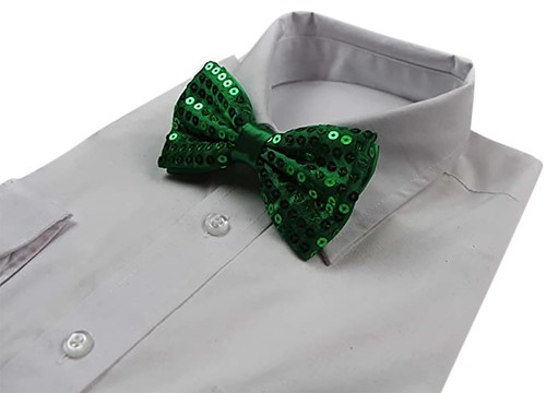 Mens Green Sequin Patterned Bow Tie - Picture 1 of 4