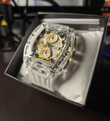 Invicta Men's Quartz S1 Rally Clear Case White Silicone Strap Date 30m