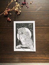 ACEO Original Art Card Owl Black And White Pen And Ink Drawing