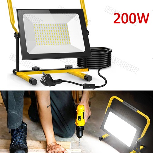 Proyector LED de 200W con trípode amarillo y enchufe proyector de construcción lámpara regulable - Imagen 2 de 9