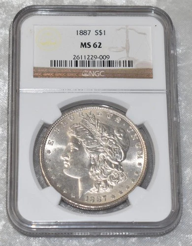 1887 P MORGAN 90% SILVER $1 DOLLAR NGC CERTIFIED MS 62 MS62 PHILADELPHIA US MINT