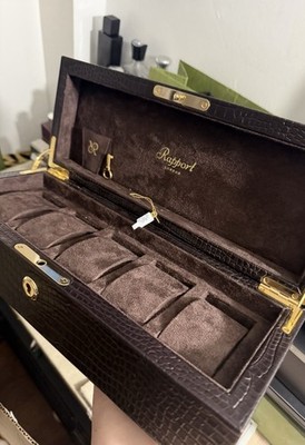 Rapport Solid Wood with Crocodile Pattern Brown Leather 5 WatchCollector Box