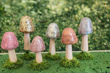 Glitter Shrooms Mushrooms Decor   Sparkly Fantasy Ornament Set