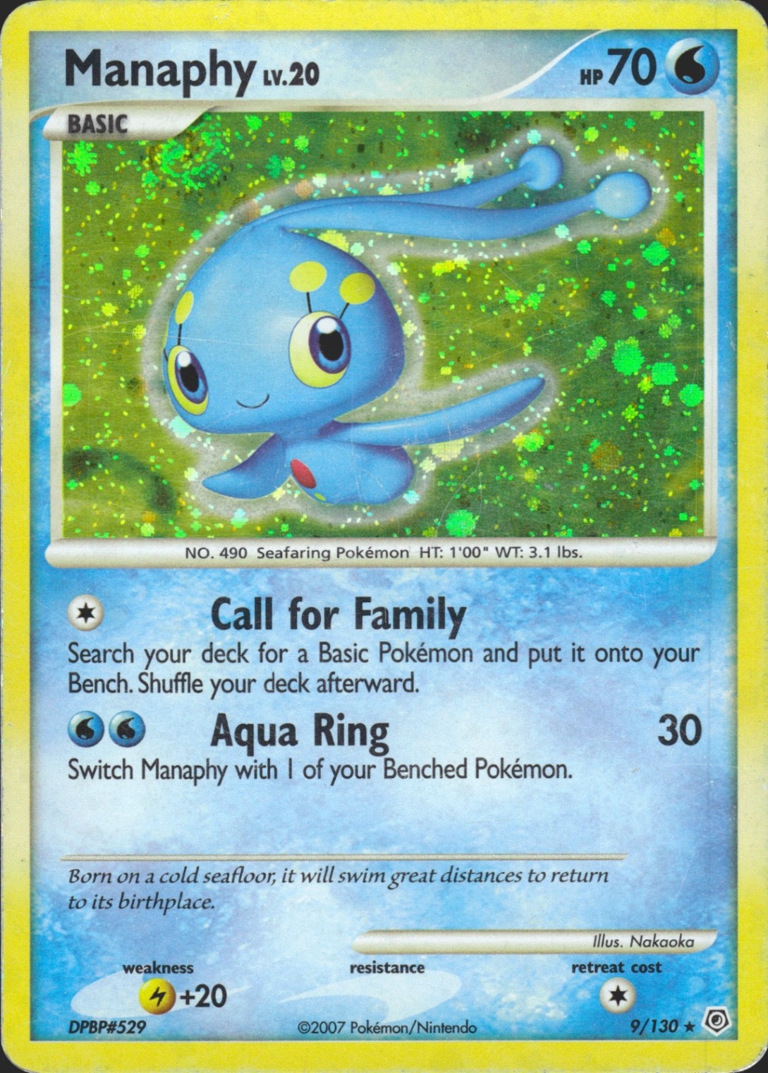 Manaphy 9/130 Holo Rare Diamond and Pearl Pokémon Card LP