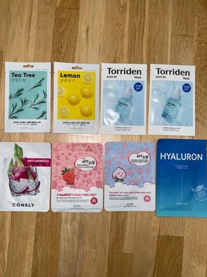 Korean Hydrating Face Mask LOT of 8 /Torriden, Missha, Esfolio, Consly, BaruLab