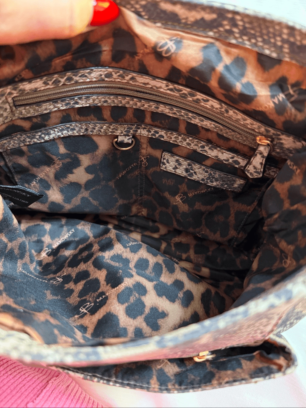 B. Makowsky Python Print Leather Shoulder Bag Han… - image 11