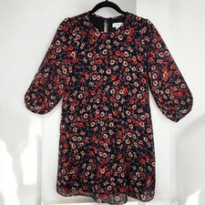 Calvin Klein Floral Print Black Chiffon Midi Dress Women Size 4P Lined, Cottage