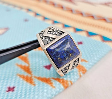 Carolyn Pollack Vintage Sterling Silver Square Denim Lapis Lazuli Ring Size 12 